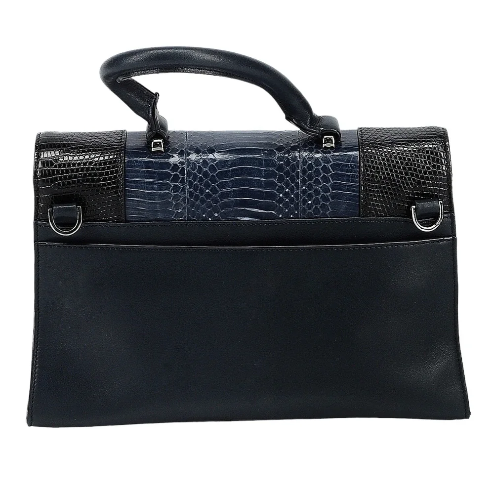 KHIRMA Eliazov Oxy leather lizard snake satchel shoulder bag purse black blue - Picture 2 of 8